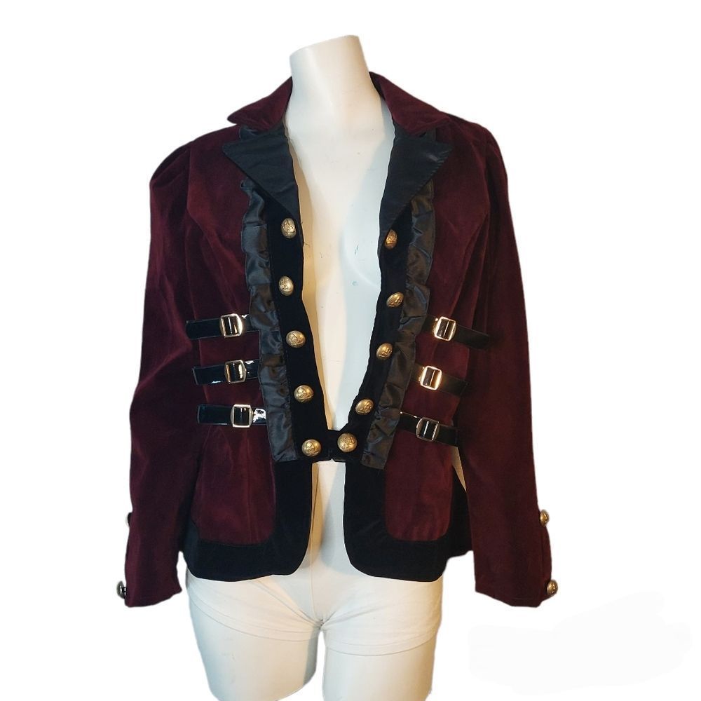 Womens Sultry Pirate Lady Wine/Black Velvet Captain Costume Jacket Coat